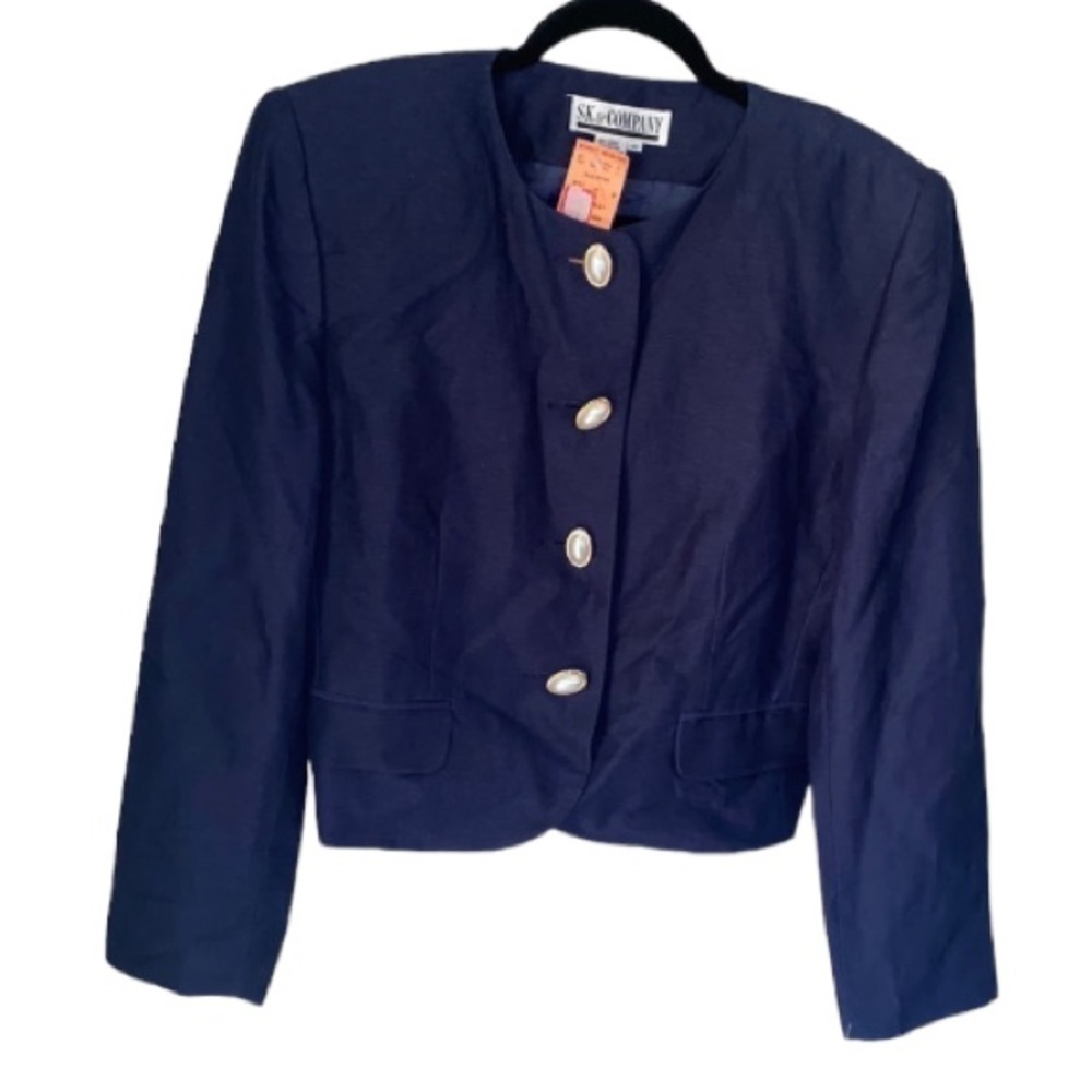 Sk & Company jacket blazer linen blend navy blue NEW old stock size 10 lined